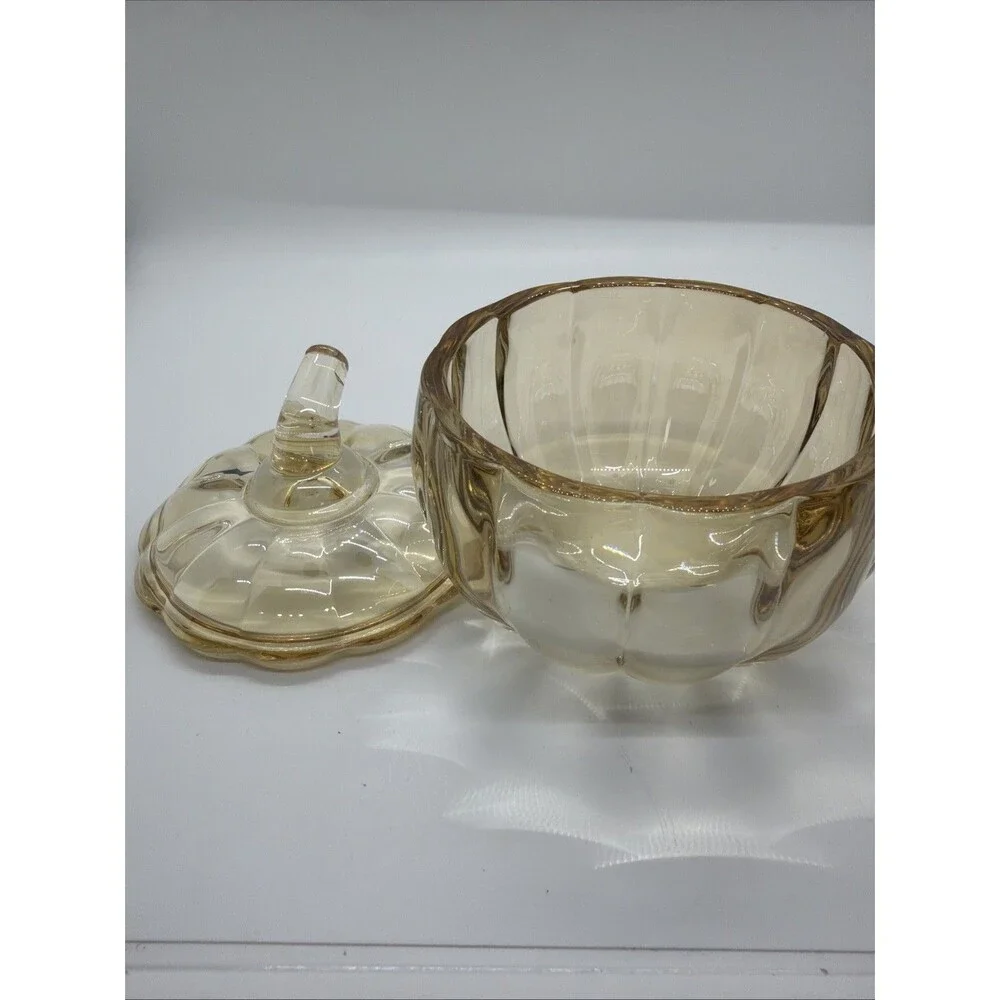 Vintage Glass Pumpkin Jar- Light Amber Colored- Anchor Hocking Style